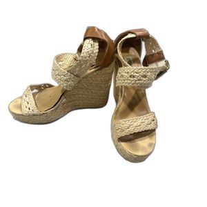 Steve Madden Magestee Wedges Womens 7 Woven Espadrilles Sandals Cream